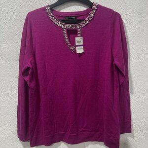 INC Womens Embellished Keyhole top Sz XXL Magenta NWT Wool silk cashmere